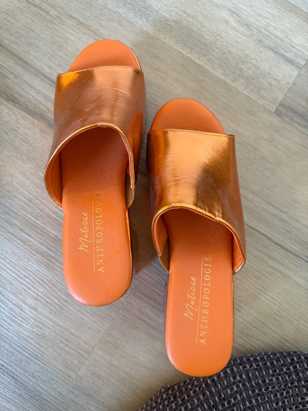Anthropologie Metallic Orange Platform Clog Mules - Picture 2 of 3